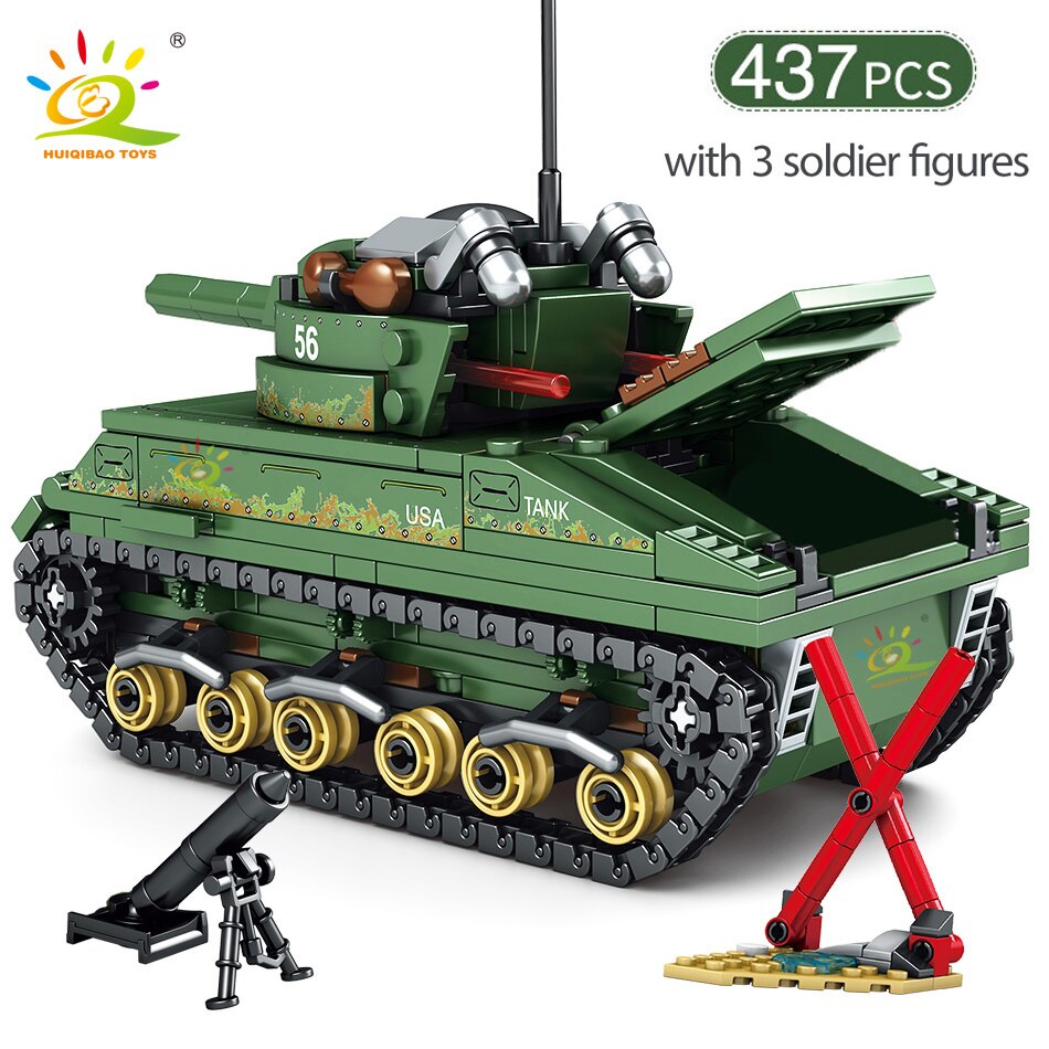 HUIQIBAO-zabawki-437-sztuk-wojskowy-USA-M4-Tank-Building-Blocks-armia-WW2-pojazdu-figurki-o-nierzy
